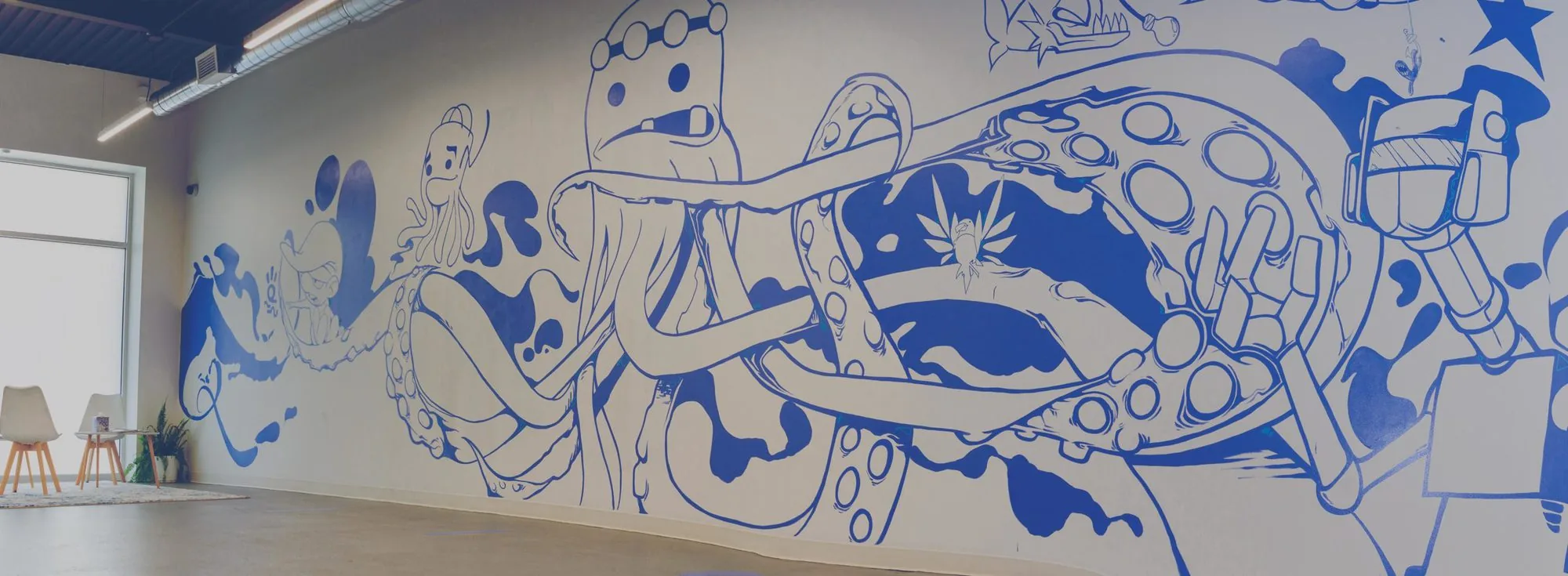 Diem Worcester interior with the blue mural