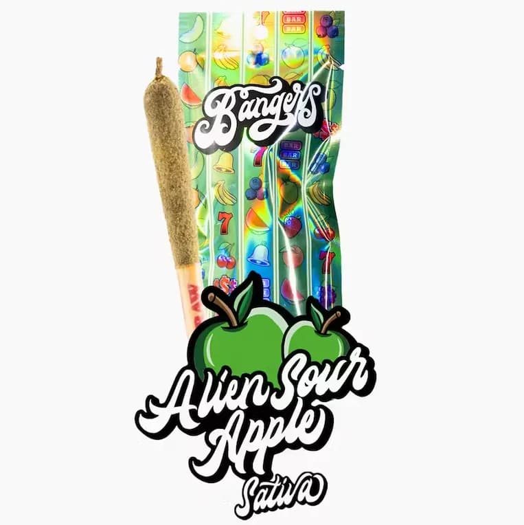 Alien Sour Apple Infused Pre-roll by Bangers, pre-roll