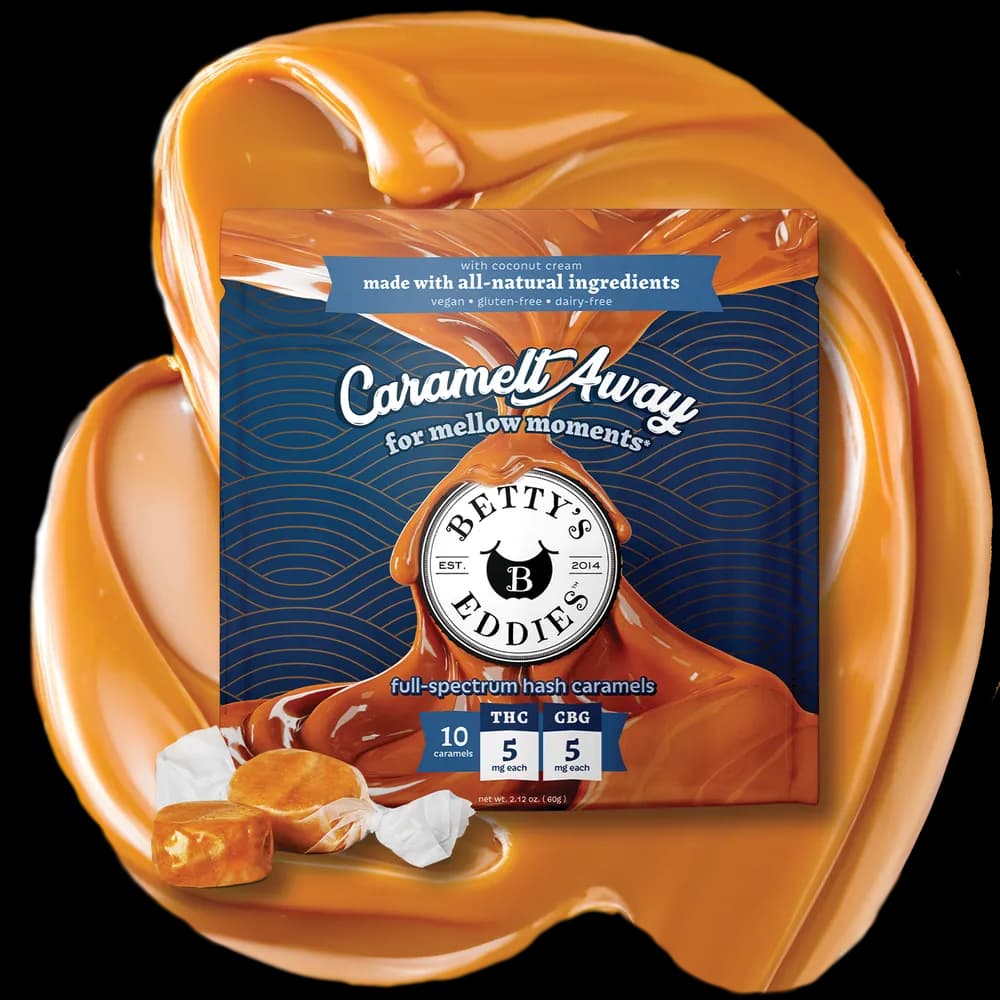 1:1 THC:CBG Caramelt Away Caramel Chews by Betty's Eddies, edible