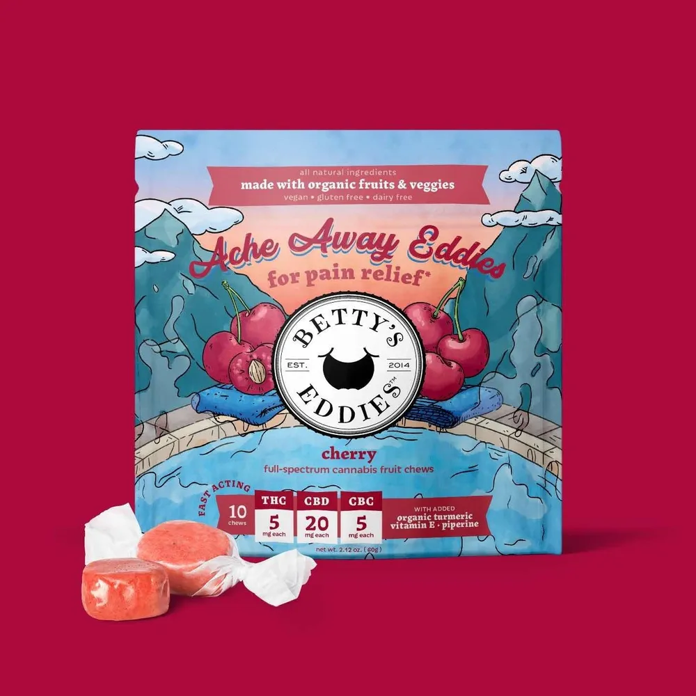 4:1:1 CBD:THC:CBC Ache Away Eddies Cherry Fruit Chews by Betty's Eddies, edible