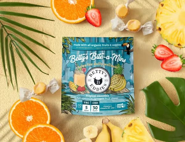 6:1 CBD:THC Bite-a-Mins Tropical Smoothie Fruit Chews by Betty's Eddies, edible