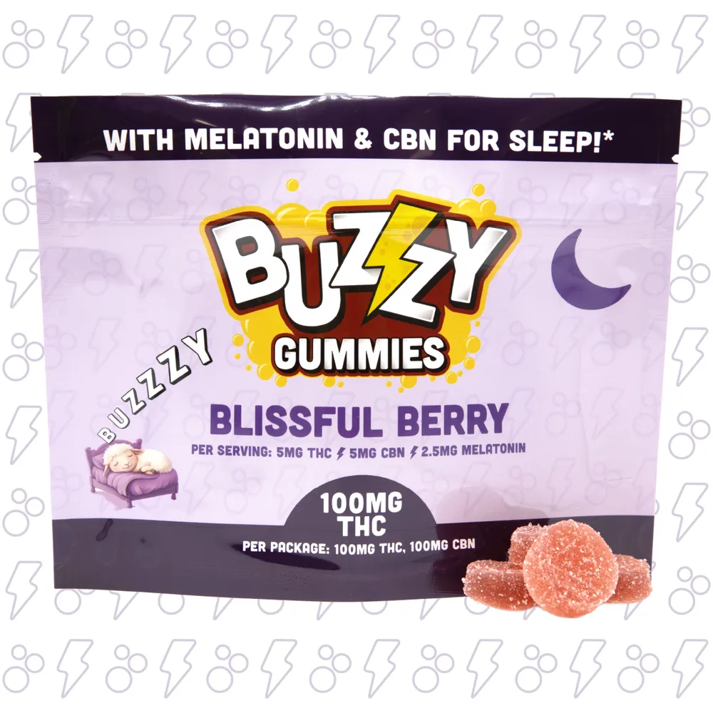 1:1 THC:CBN Blissful Berry Gummies by Buzzy, edible
