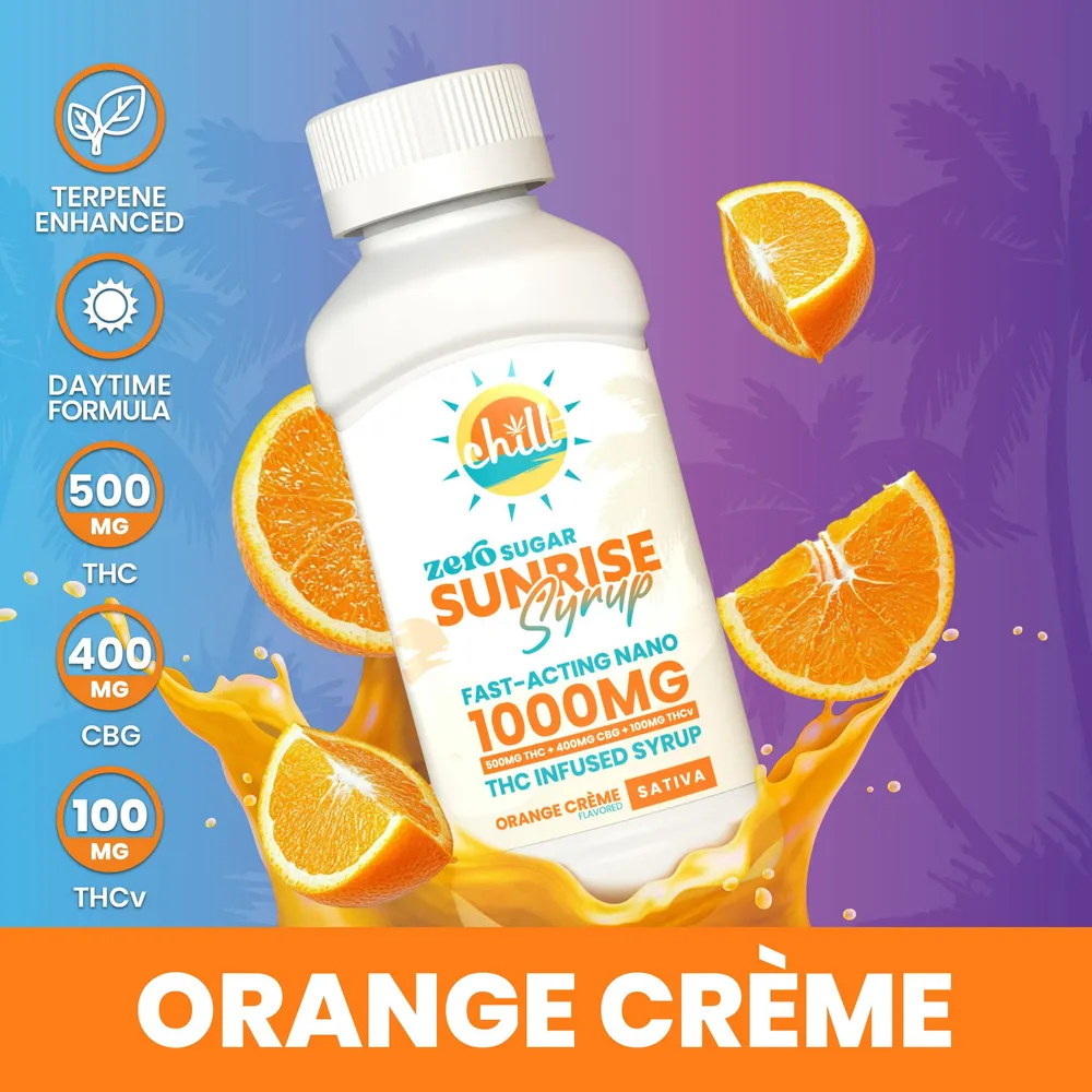 Zero Sugar Sunrise Orange Creme THC Infused Syrup Tincture by Chill Medicated