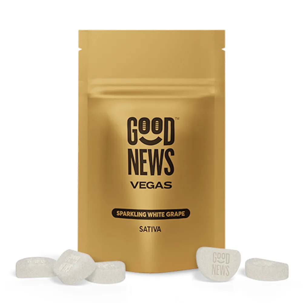 Vegas Sparkling White Grape Sativa + Caffeine Gummies by Good News, edible