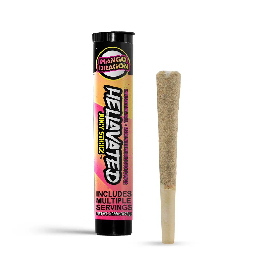 Mango Dragon Infused Pre-roll by Hellavated, pre-roll