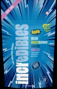 1:1 CBG Sour Blue Razzberry Cannabis Infused Gummy by Incredibles, edible