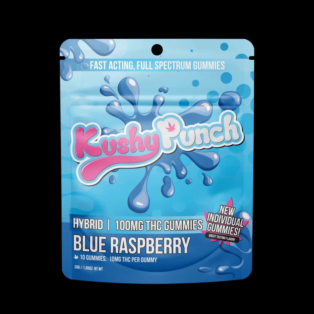 Blue Raspberry Fast Acting Hybrid Gummies by Kushy Punch, edible