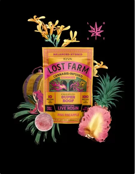 Pink Pineapple x Super Boof Solventless Live Rosin Gummies by Lost Farm, edible