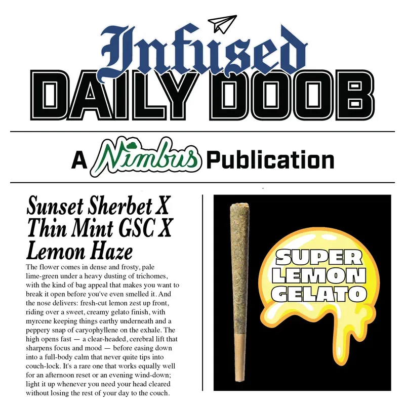Super Lemon Gelato Infused Pre-roll by Nimbus, pre-roll