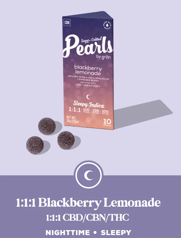 1:1:1 THC:CBD:CBN Blackberry Lemonade Gummies by Pearls, edible