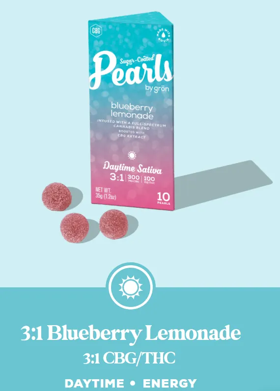 3:1 CBG:THC Blueberry Lemonade Gummies by Pearls, edible