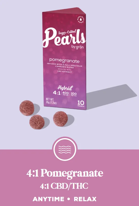 4:1 CBD:THC Pomegranate Gummies by Pearls, edible