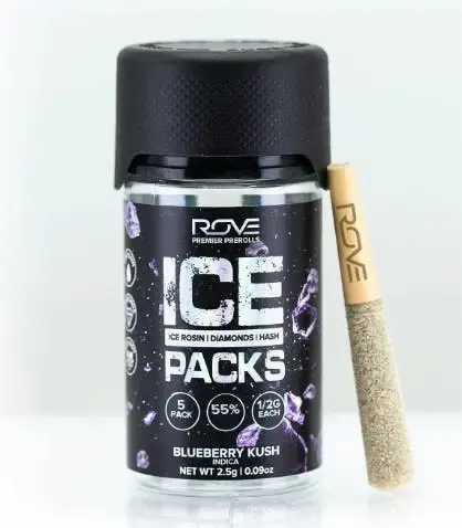 Blueberry Kush Ice Rosin + Diamonds + Ice Hash Infused Pre-roll by Rove Ice Packs, pre-roll
