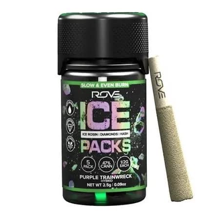Purple Trainwreck Ice Rosin + Diamond Infused Pre-roll by Rove, pre-roll