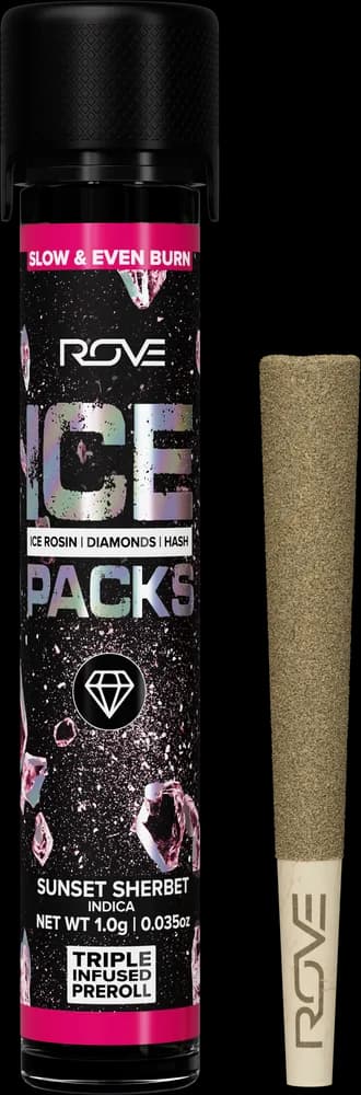 Sunset Sherbet Ice Rosin + Diamonds + Ice Hash Infused Pre-roll by Rove, pre-roll