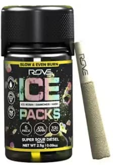 Super Sour Diesel Ice Rosin + Diamonds + Hash Infused Pre-roll by Rove, pre-roll