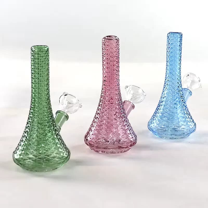 5.5" Vintage Diamond Glassware Beaker Bong with Flower Bowl Assorted Colors by SirEEL, accessory
