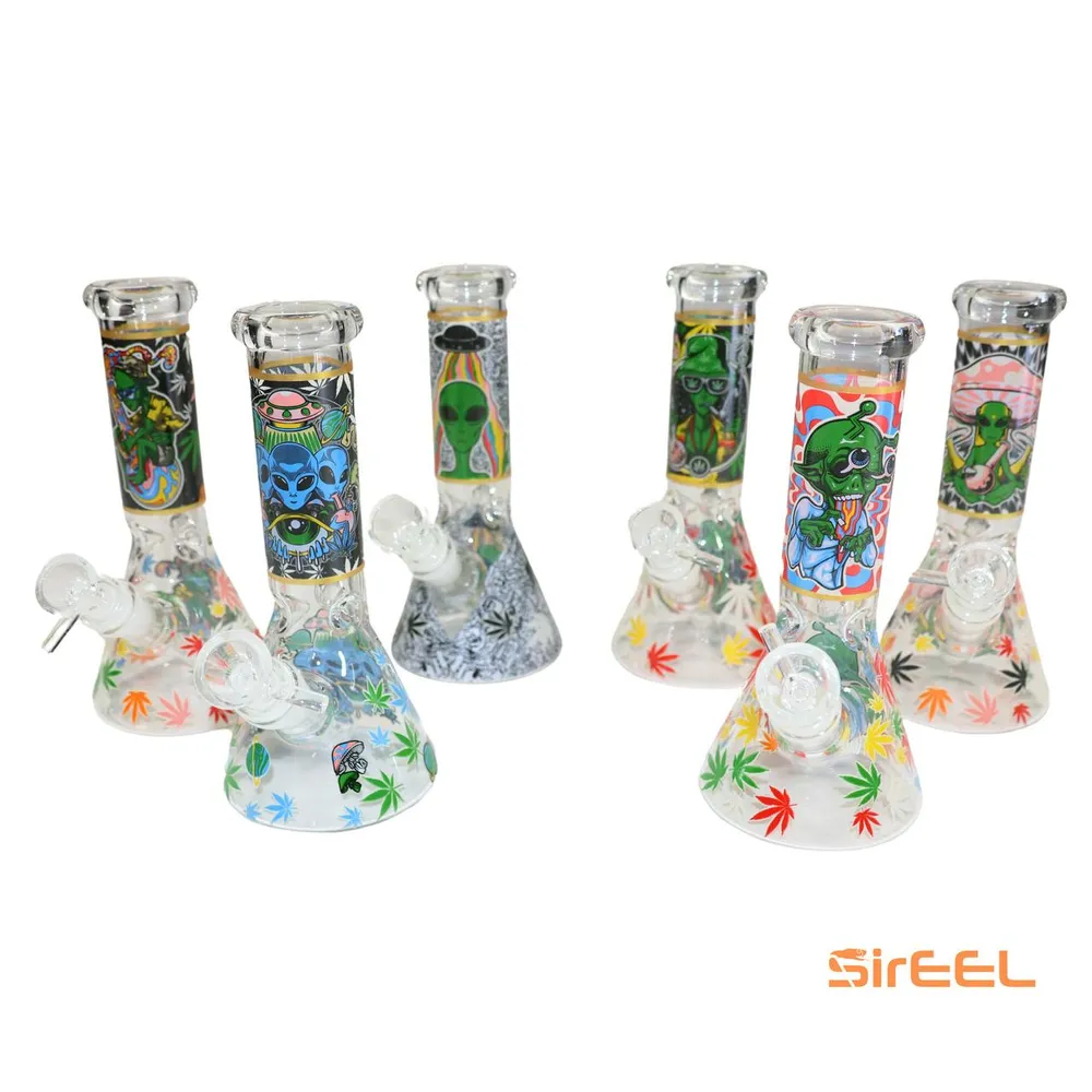 8" 420 Leaf EELien Beaker Bong with Flower Bowl Assorted Colors by SirEEL, accessory