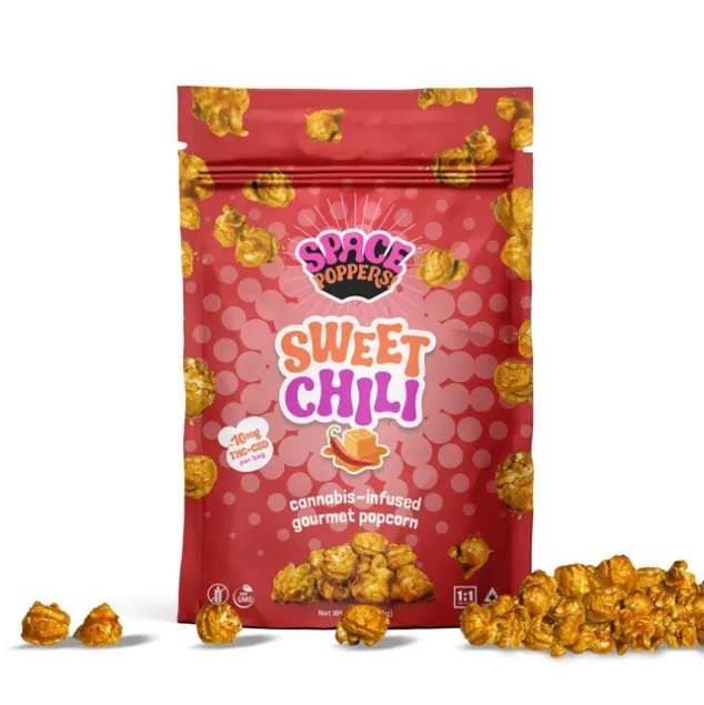 1:1 THC:CBD Sweet Chili Infused Gourmet Popcorn by Space Poppers!, edible