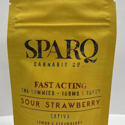 Sour Strawberry Fast Acting Sativa Gummies by SPARQ, edible