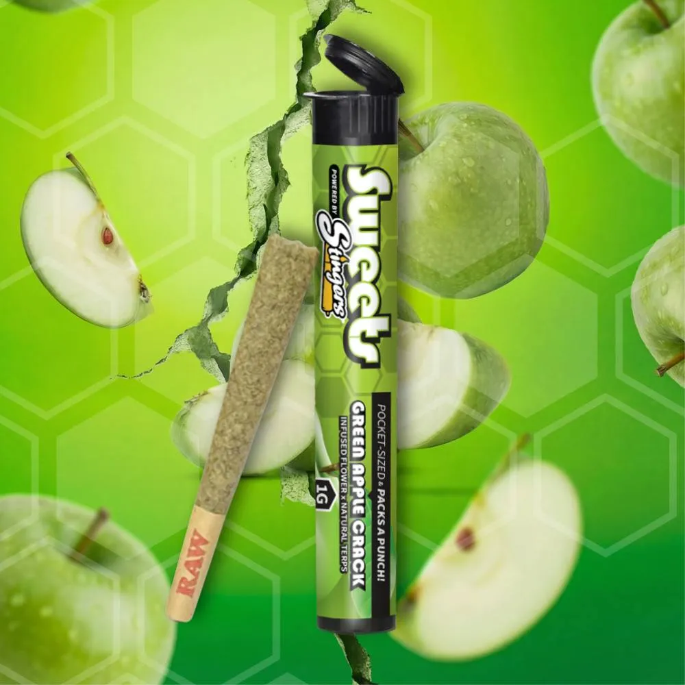 Green Apple Crack Infused Pre-roll by Stingers Sweets, pre-roll