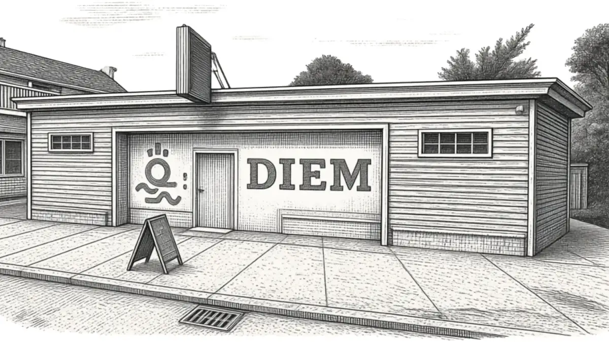 Hand-drawn illustration of the Diem Lynn storefront